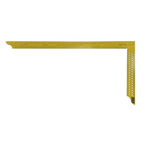 DEWEPRO Zimmermannswinkel 600mm mit vierseitiger Teilung und Anreißlöchern - gelb pulverbeschichtet - flacher Metallwinkel