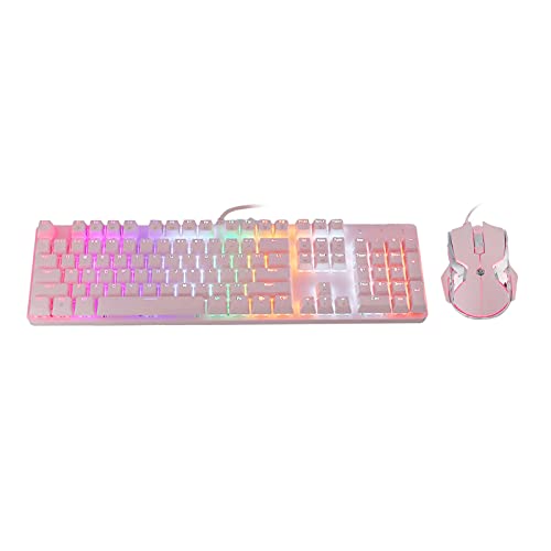 Yunseity Rosa Mechanisches Tastatur- und Maus-Set, RGB Rainbow 104 Tasten USB-Gaming-Tastatur mit Kabel, für Windows2000/XP/7/8/10