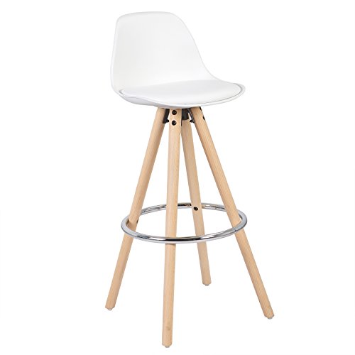 WOLTU® BH45ws-1 1 x Barhocker 1 Stück Barstuhl aus Kunststoff Holzgestell mit Lehne + Fußstütze Design Stuhl Küchenstuhl optimal Komfort Weiß