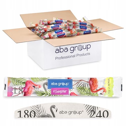 Aba Group Professionell Nagelfeilen 180/240 Halbmond Standard Flamingo Sicheres Paket, Hochwertig Einweg Nagelfeile Set, 500 Stück