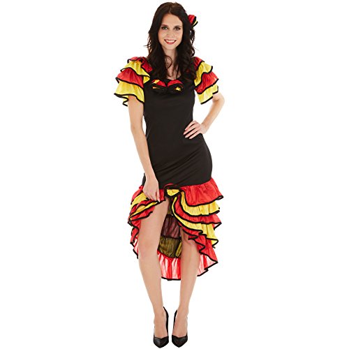 TecTake dressforfun Frauenkostüm Flamenco Tänzerin | Kleid & Haarkamm mit Blume | Spanierin Verkleidung (M | Nr. 300637)