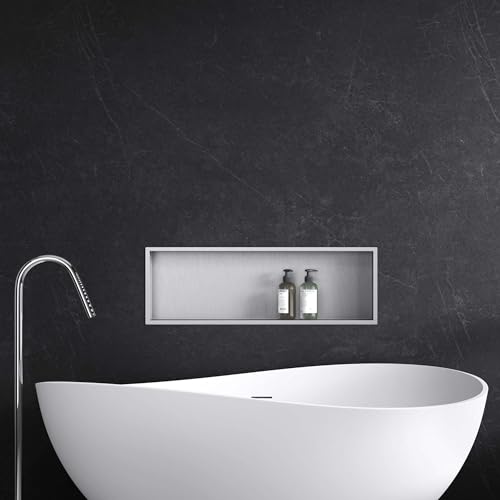 Mai & Mai Duschnische Bad Silber 30cm x 90cm x 8,3cm Wandnische befliesbar aus Edelstahl Duschregal einfache Montage