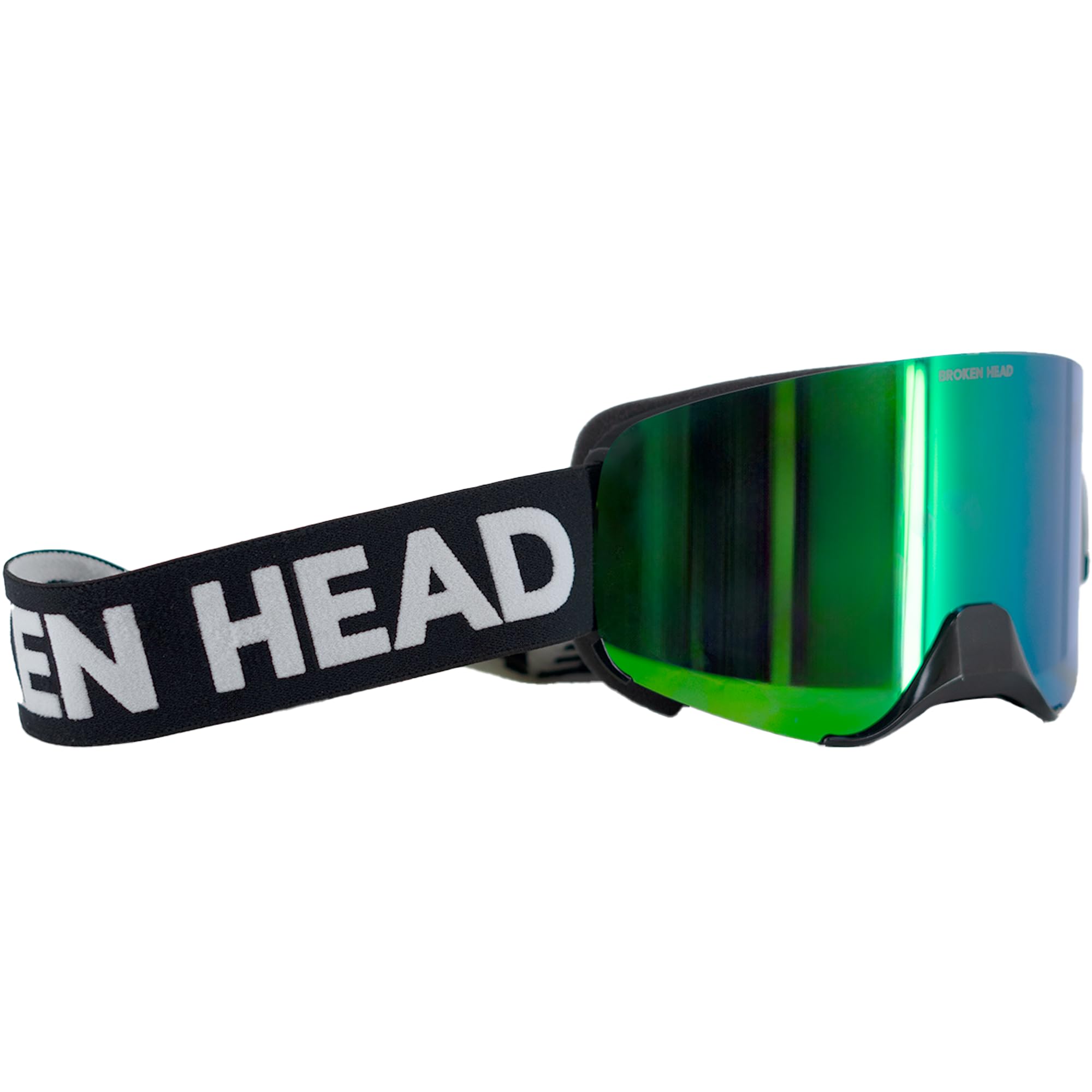 Broken Head Motocross Brille Struggler - MX Brille - Supermoto Goggle Mit Magnetischem Glas (Schwarz-Weiß, Grün Verspiegelt)
