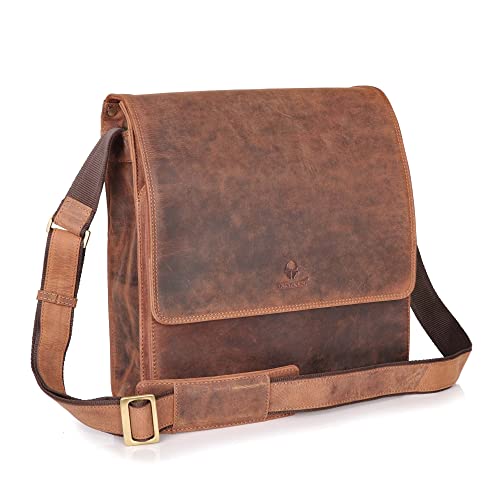 DONBOLSO Messenger Bag New York - Edle Umhängetasche aus Leder - Hochwertige Aktentasche für Damen & Herren - Business Tasche (Braun Vintage, M)