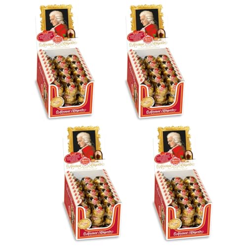 Reber Echt Reber Mozart-Kugeln, Pralinen aus Zartbitter-Schokolade, Marzipan, Nougat, Tolles Geschenk, 45 Stück (4er Pack)