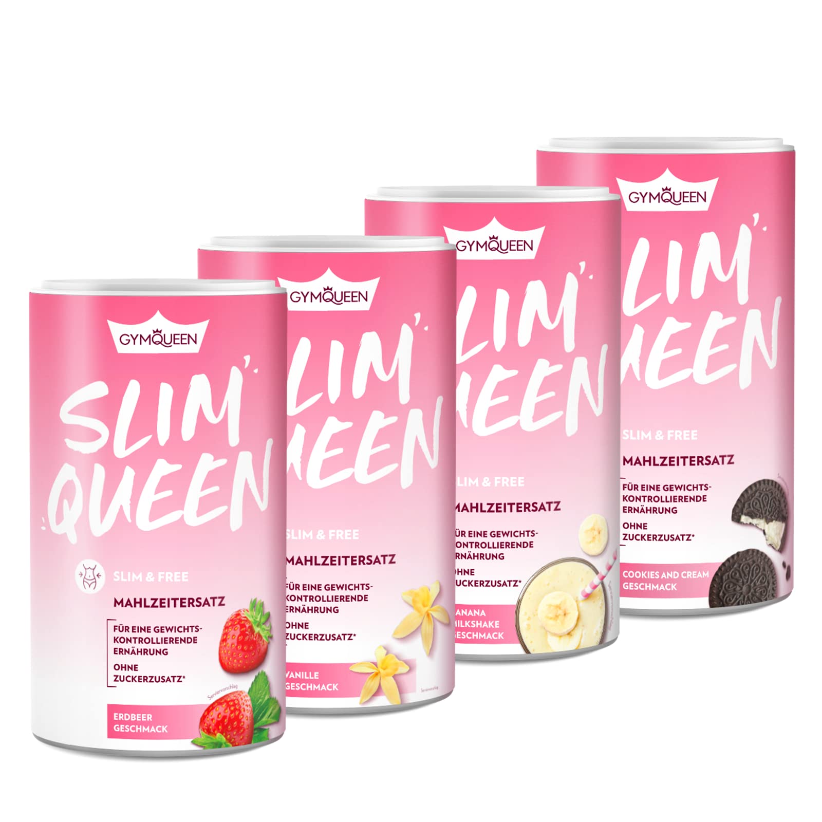 GymQueen Slim Queen Abnehm Shake 4x420g, Leckerer Diät-Shake zum einfachen Abnehmen, Mahlzeitersatz mit wichtigen Vitaminen und Nährstoffen, nur 250 kcal pro Portion