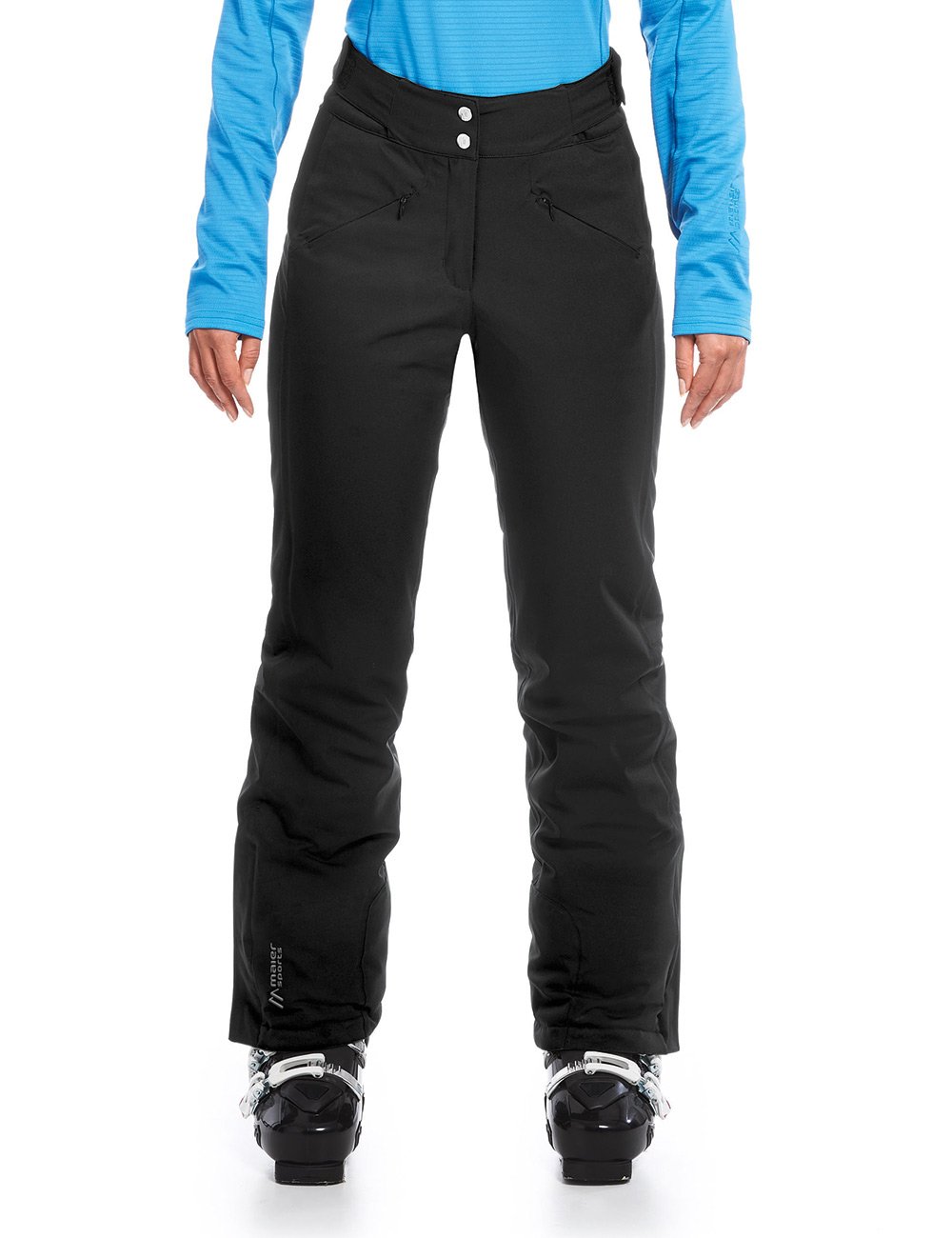 Maier Sports Allissia Slim, Enganliegende Damen Skihose, Wasserdichte Schneehose, Stretchmaterial und verstellbarer Bund, PFC-frei, mTHERM Wattierung & mTEX Wetterschutz, Schwarz, Gr. 23 (W38/L30)