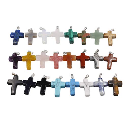 SuPVOX 30 Stück Kreuz Anhänger Naturstein Kreuz Anhänger Halskette DIY Zubehör (gemischte Farbe, Kette nicht im Lieferumfang enthalten)