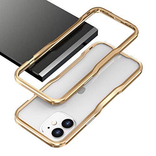 qichenlu Raute x Kreisbogen Gold Robust Gaming Bumper Case kompatibel mit iPhone 12,Leicht CNC Aluminium Rahmen + Linsen Schutz Glas mit Aluring + Rückseite Folie