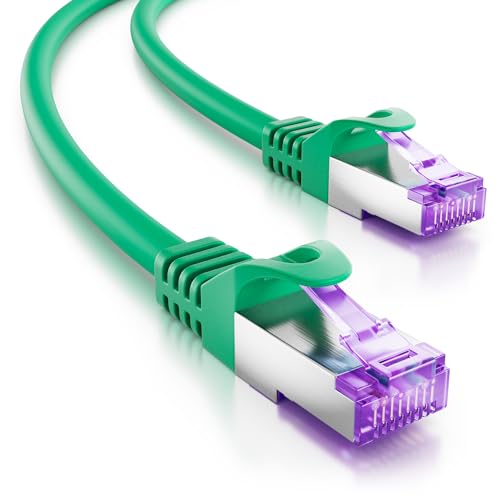 deleyCON 30m RJ45 Patchkabel Ethernetkabel Netzwerkkabel mit CAT7 Rohkabel S-FTP PiMF Schirmung Gigabit LAN Kabel SFTP Kupfer DSL Switch Router Patchpanel - Grün