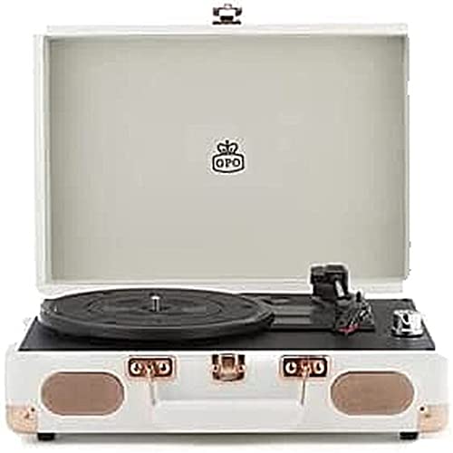 GPO SOHO Retro Kofferplattenspieler mit eingebautem Stereolautsprecher, Weiß, Rose Gold