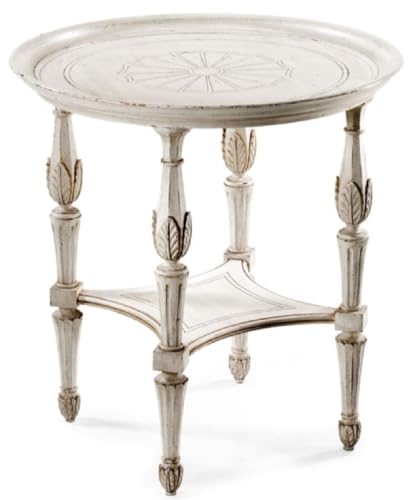 Casa Padrino Luxus Barock Beistelltisch Antik Weiß/Braun - Runder Barockstil Massivholz Tisch - Luxus Möbel im Barockstil - Barock Möbel - Luxus Qualität - Made in Italy