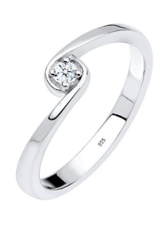 Diamore Ring Damen Solitär Verlobung mit Diamant (0.03 ct.) in 925 Sterling Silber
