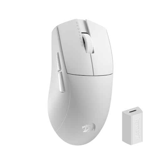 Redragon M916 PRO 3 Modus Wireless Gaming Maus, Hype Speed 4K Abfragerate, 49G ultraleichte 26K DPI Gamer Maus mit ergonomischer natürlicher Griffkonstruktion, neu definierbare Makrotasten, Weiß