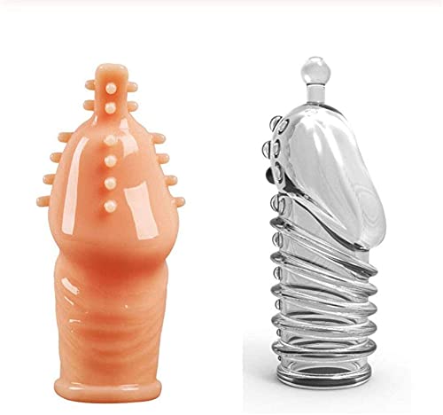 2Pcs Silikon Reusable Penis Hülse Realistische Eichel Sleeve, Verzögert Ejakulation Weiche Penis Vergrößerung Extender Kondom Dildo Enhancer Fetisch Sexspielzeug für Männer,A