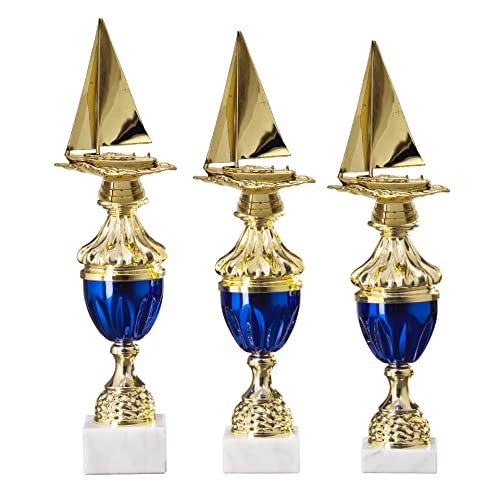 eberin · Pokal Serie Segeln, Gold-blau, mit Wunschtext, Größe 38,1 cm