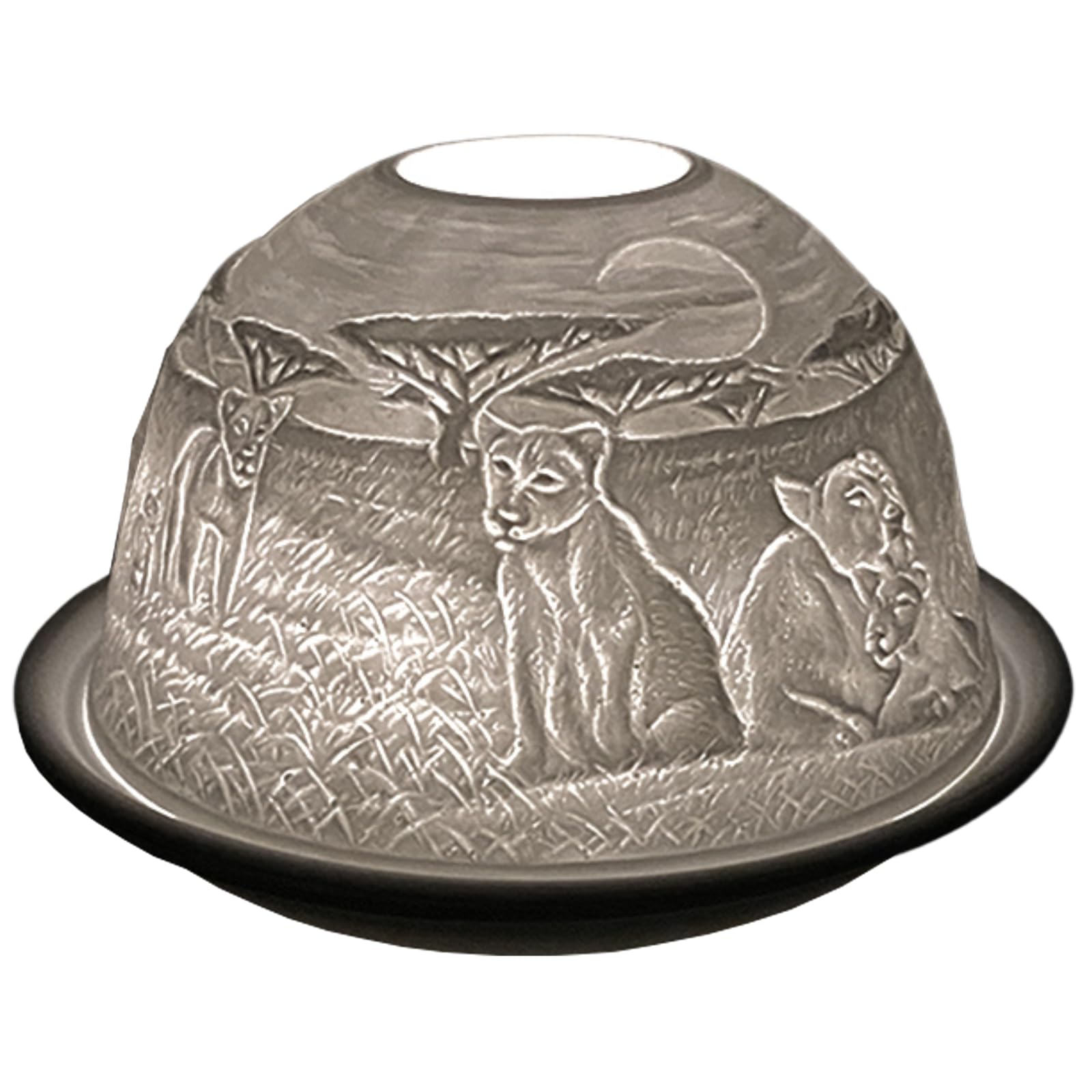 Cello Porzellan-Teelichthalter, Kuppel, Löwen-Design, Kerzenhalter, der ein liebevolles 3D-Bild projiziert, Porzellan-Löwen-Ornament – Verwendung mit Teelichtern oder LED-Lichtern – König der Löwen