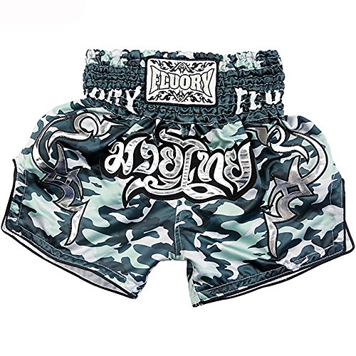 FLUORY, Muay-Thai-Shorts, reißfeste Shorts für Boxen / MMA / Kampfsport, Bekleidung für Männer / Frauen / Kinder Gr. L, Mtsf09julv