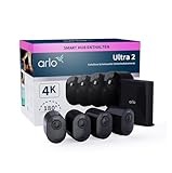 Arlo Ultra 2 Überwachungskamera Aussen WLAN, Kabellos, 4er Set, 4K UHD Qualitätsprodukt, 180° Sichtfeld, Spotlight, Farb-Nachtsicht, Bewegungsmelder, Alarm Sirene + mit Arlo Secure Testzeitraum