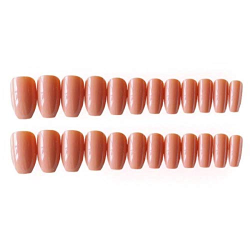 CSCH Künstliche Nägel 24 Stück/Set Lange orange koreanische Ins Style quadratische falsche Nagelspitzen mit Kleber Wearable Pre Design Vollfarbige gefälschte Nagelpflaster
