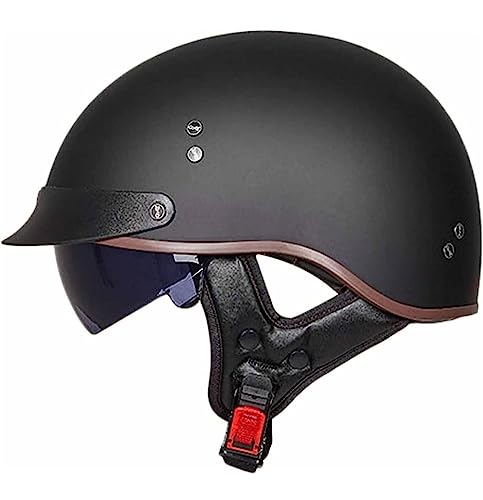Motorrad Halbhelme Brain-Cap mit ECE Genehmigt mit Visier Brain-Cap Halbschale Roller-Helm Scooter-Helm Harley Jet-Helm Retro Für Erwachsene Herren Damen 2,XL