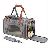 Grantien Hund Box Faltbare Tragetasche Hunde Für Reise Hund Tragetasche Box Katzen Mit Schultergurt Und Tragen Han Mit Dem Flugzeug Oder Zug 46 X 26Cm Hellgrau