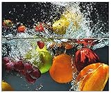 ARTland Spritzschutz Küche aus Alu für Herd Spüle 60x50 cm (BxH) Küchenrückwand mit Motiv Essen Obst Früchte unter Wasser Erbeeren Trauben Orange S6JP