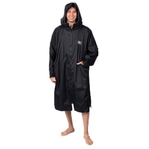 COR Surf Schwimm-Parka, schwere, warme Surfjacke für Herren, Damen, große Kinder, wasserabweisendes und saugfähiges Frottee-Innenfutter (XL, Schwarz)