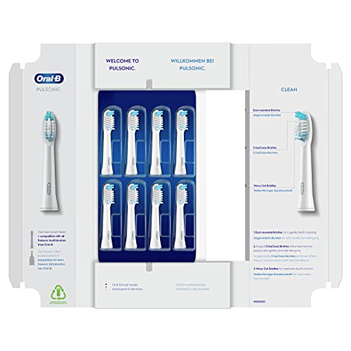 Oral-B Pulsonic Clean Aufsteckbürsten für Schallzahnbürsten, 8 Stück, Zahnbürstenaufsatz für Oral-B Schallzahnbürste, briefkastenfähige Verpackung