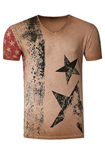 Herren T-Shirt USA Stars and Stripes V-Neck Regular Fit Rundhals Verwaschen S M L XL XXL 3XL 236, Farbe:Anthrazit, Größe S-3XL:XL