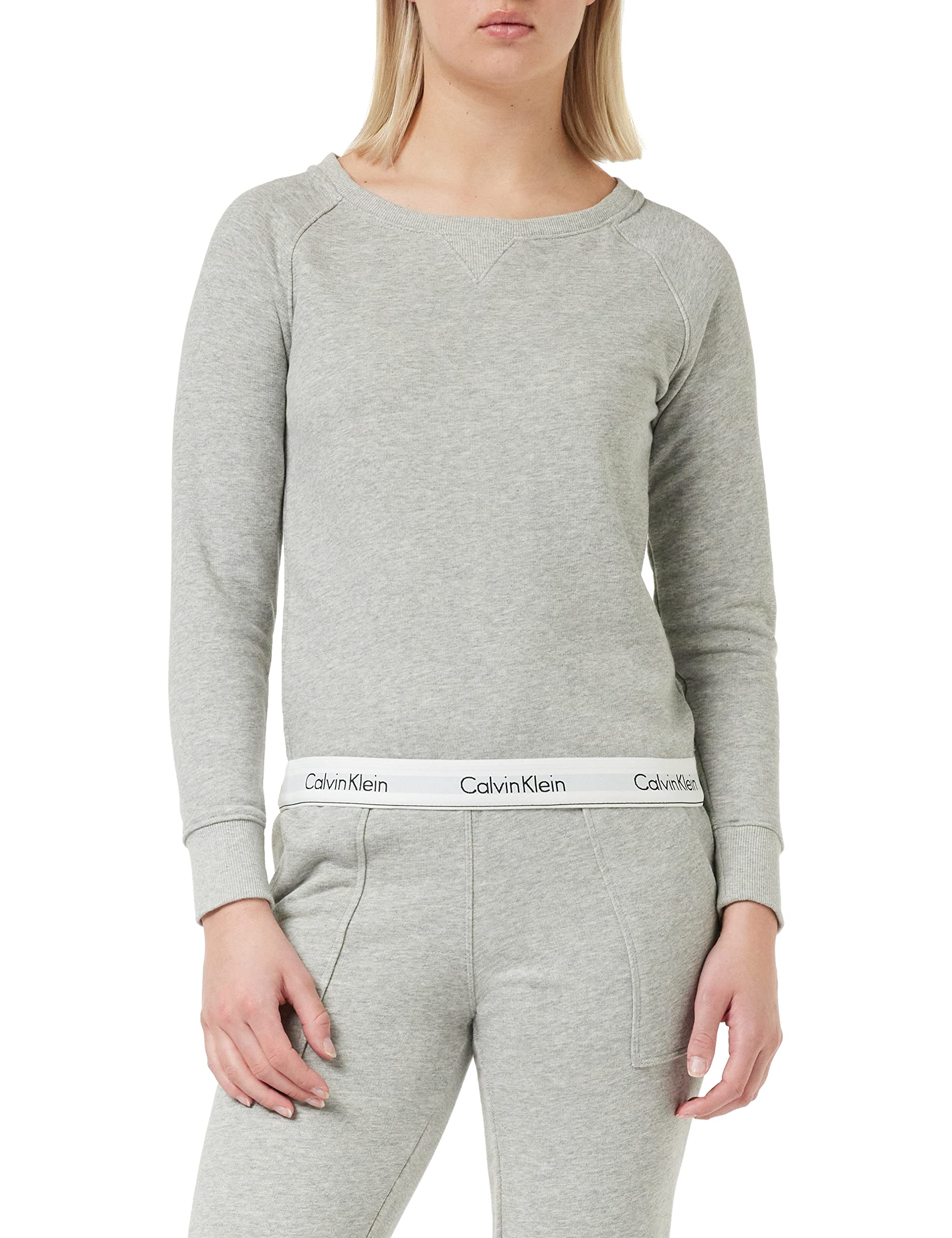 Calvin Klein Damen TOP Sweatshirt Long Sleeve Langarmshirt, Grau (Grey Heather 020), XS