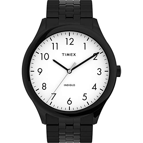 Timex Men's Modern Easy Reader 40mm Watch – Black Case White Dial with Expansion Band