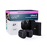 Arlo Ultra 2 Überwachungskamera Aussen WLAN, Kabellos, 2er Set, 4K UHD Qualitätsprodukt, 180° Sichtfeld, Spotlight, Farb-Nachtsicht, Bewegungsmelder, Alarm Sirene + mit Arlo Secure Testzeitraum