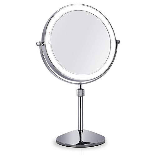 Pkfinrd 8"Runde LED Leichter Make-up-Spiegel 10x Vergrößerungswaschtischspiegel-Vergrößerungstisch Stehender Rasur Make-Up-Spiegel mit Licht