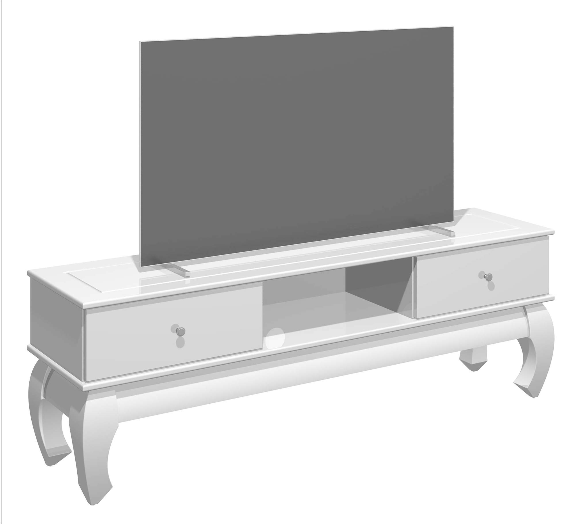 HOMEXPERTS TV-Stand OPIUM / modernes Lowboard in Hochglanz Weiß / Ferhseh-Regal / Metall Griffe Edelstahl-Chrom-Optik / Wohnzimmer-Schrank / TV-Bank / 159 x 54 x 40 cm (BxHxT)