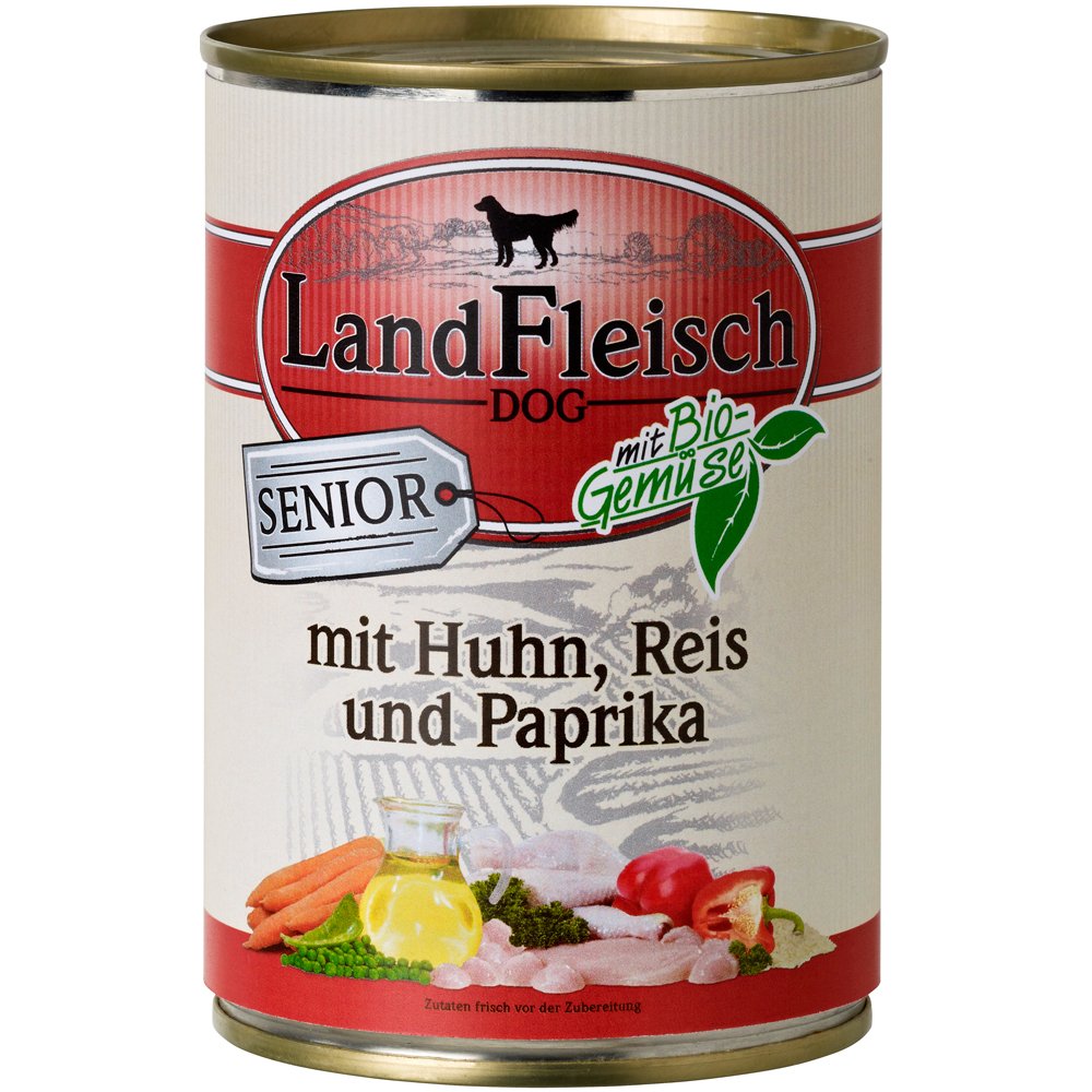 LandFleisch | Senior mit Geflügel, Reis und Paprika | 12 x 400 g