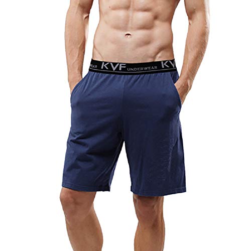 LeerKing Lange Boxershorts Junge locker Schlafanzughosen Unterhosen Herren luftige Unterwäsche Männer Schlafshorts mit Taschen 2er-Pack Dunkelblau