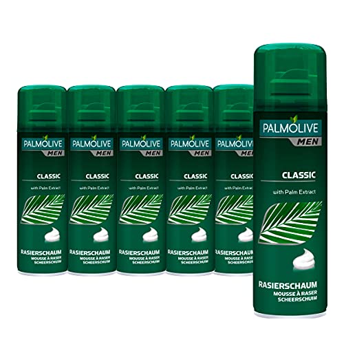 Palmolive Men Rasierschaum Classic, mit Palmen-Extrakt, 6er Pack(6 x 300 ml) - pflegt Ihre Haut bereits während der Rasur, für Männer