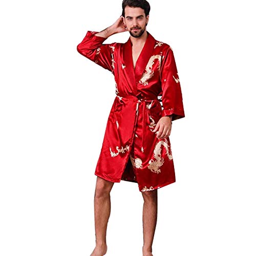 Sommer Herren Satin Bademantel Pyjama Zweiteiliger Pyjama/Rot Schwarz Blau/M-5XL