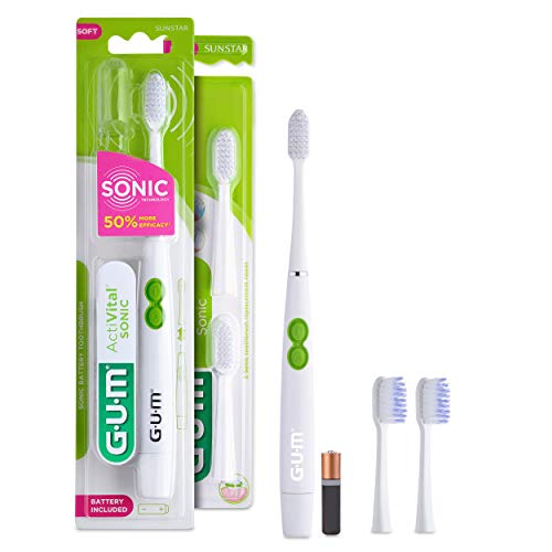 ActiVital® Sonic Zahnbürste mit Batterie, 12.000 Vibrationen pro Minute, ultra-spitz zulaufende Borsten/Weiß / + 1 Pack mit 2 Nachfüllköpfen