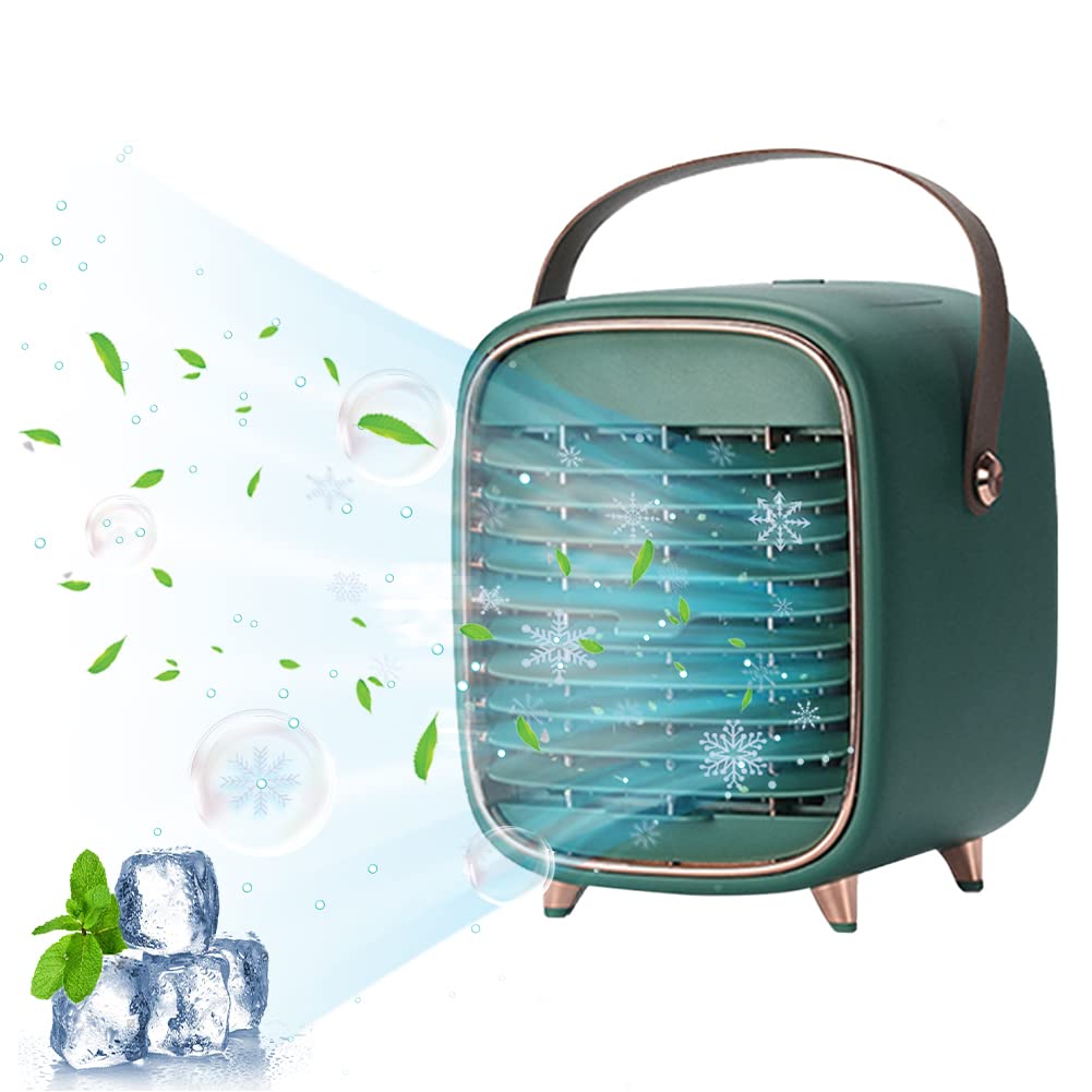 JoyFan Mobiles Klimagerät, Mini Luftkühler 3 IN 1 Klimaanlage Tragbare USB Verdunstungskühler mit Wasserkühlung, Persönlich Ventilator 3 Windmodi für Zuhause & Büro (Grün)