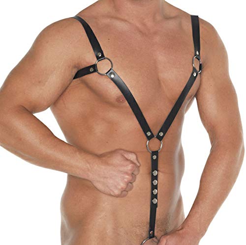 Erotic Fashion Harness, schwarz Leder Verstellbar Bodyharness mit Cockring 50 mm, 1er-Pack (1 x 1 Stück)