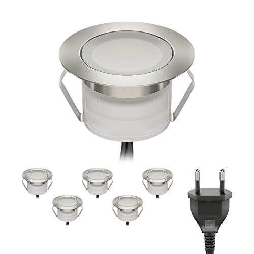 ledscom.de LED Boden-Einbauleuchte BIMI für außen weiß, je 50lm, IP67, 45mm Ø 6er Set
