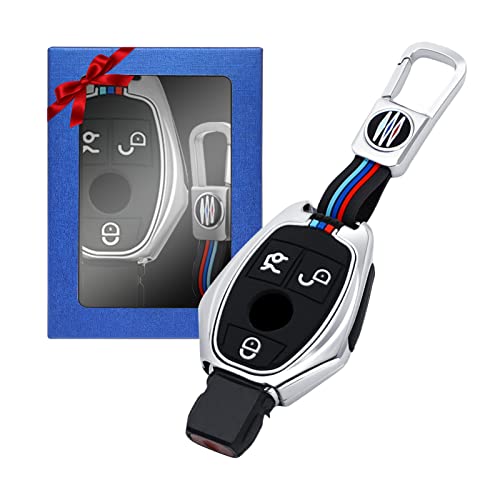 Yumzeco Zinklegierung Autoschlüssel Cover Schlüsselhülle Kompatibel mit Mercedes Benz ABCs Klasse AMG GLA CLA GLC W176 W203 W221 W204 W205 Schlüssel Schutzhülle Geschenkbox Autoschlüssel Hülle Silber