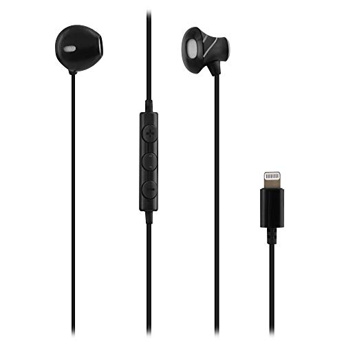 T'nB Kabelgebundene Kopfhörer, Lightning-Anschluss, semi-In-Ear, Stereo-Sound, integriertes Mikrofon, kompatibel mit Apple iPhone/iPad, MFI-Zertifiziert, Schwarz