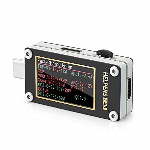 Helpers Lab USB-C Typ-C Voltmeter Amperemeter Tester QC2.0 QC3.0 QC4.0 PD2.0 PD3.0 SuperVOOC FCP SCP Auslöser, Ablesen des Kabels der E-Marke,Mit Gravitationssensor 1,14-Zoll IPS Farb LCD Display