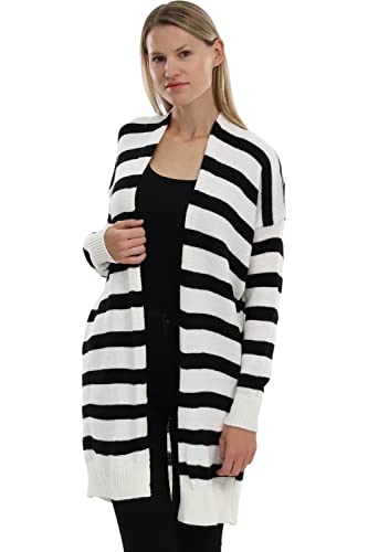 Malito - Damen Basic Strickjacke ohne Knöpfe - Langer Cardigan im Streifen Look - Langarm Jacke 3168 (schwarz)