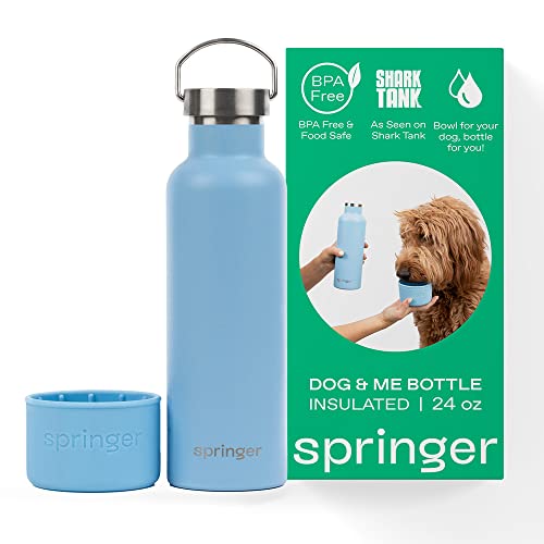 Springer Dog and Me Wasserflasche, Edelstahl, hält Wasser 12 Stunden lang kalt, Himmelblau