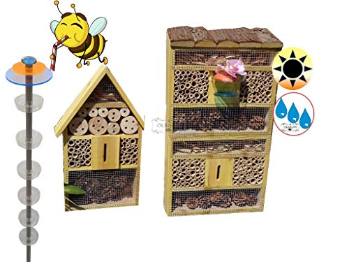 XXL Insektenhotel + Biene Tränke Haus mit 3.5X Oberfläche 120cm, Gartendeko-Stecker mit Lichteffekt, Sonnenfänger