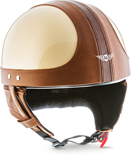 Moto Helmets® D22 „Vintage Creme“ · Brain-Cap · Halbschale Jet-Helm Motorrad-Helm Bobber · Fiberglas Schnellverschluss SlimShell Tasche S (55-56cm)